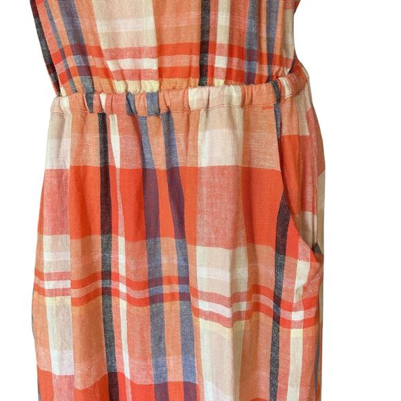 Old Navy Linen Blend Plaid Sundress M Coastal Preppy Cottagecore Summer Pockets - Picture 3 of 6